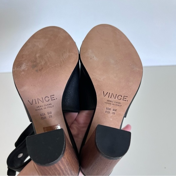 Vince Black Leather Sandals with Brown Heel - Picture 3 of 7